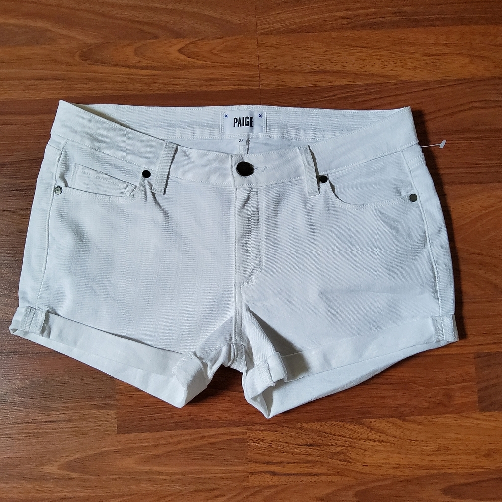 PAIGE Jimmy Jimmy White Denim Rolled Cuff Shorts - Size 27